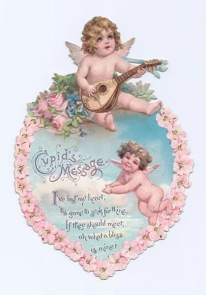 Cupids and flowers on a Valentines card