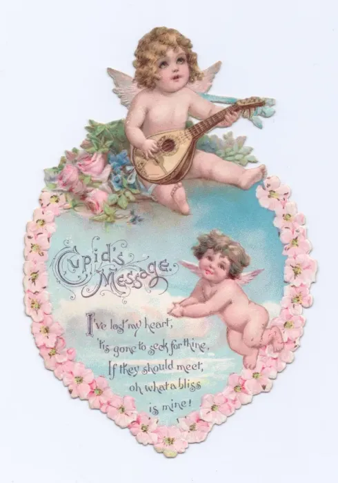 Framed Print : Cupids and flowers on a Valentines card Framed Print : Cupids and flowers on a Valentines card