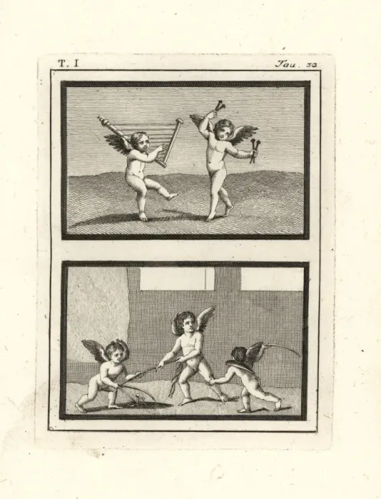 Framed Print : Cupids or genii playing music and games Framed Print : Cupids or genii playing music and games