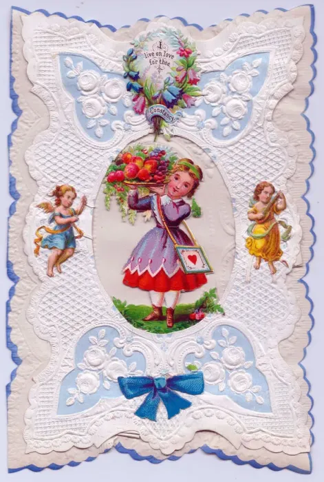 Framed Print : Cupids and girl on a paper lace romantic card Framed Print : Cupids and girl on a paper lace romantic card