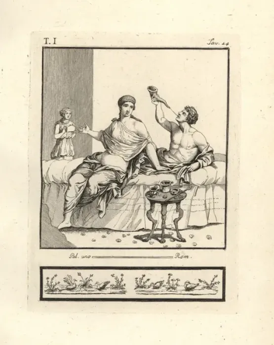 Framed Print : A curious bed scene excavated in Resina Framed Print : A curious bed scene excavated in Resina