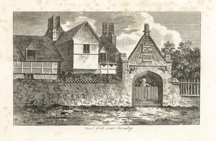 Framed Print : A curious brick gateway, dated 1599, near Bromley, Kent Framed Print : A curious brick gateway, dated 1599, near Bromley, Kent