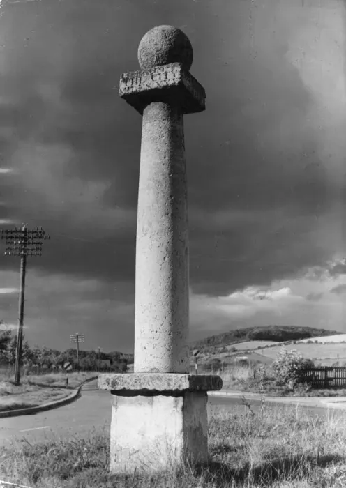 Framed Print : A curious column milestone which bears the inscription (in Latin) Framed Print : A curious column milestone which bears the inscription (in Latin)