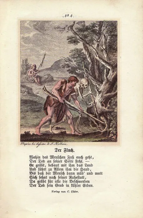 Framed Print : The Curse: Adam is digging in the ground, assisted by Death Framed Print : The Curse: Adam is digging in the ground, assisted by Death