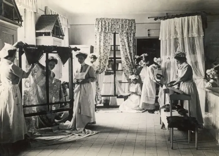 Framed Print : Curtain Makers 1900 Framed Print : Curtain Makers 1900