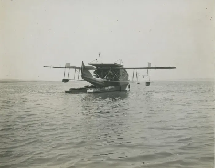 Framed Print : A Curtiss H12 Large America in a towing lighter adapted ? Framed Print : A Curtiss H12 Large America in a towing lighter adapted ?