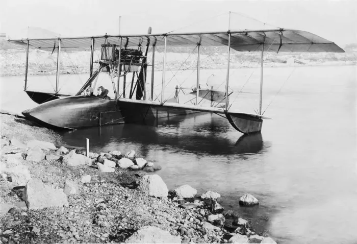 Framed Print : Curtiss Model F Biplane Flying-Boat Parked in the Water ? Framed Print : Curtiss Model F Biplane Flying-Boat Parked in the Water ?