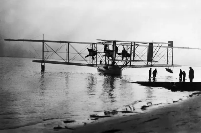 Framed Print : Curtiss Nc-1 Seaplane Parked on Water / Beach Framed Print : Curtiss Nc-1 Seaplane Parked on Water / Beach