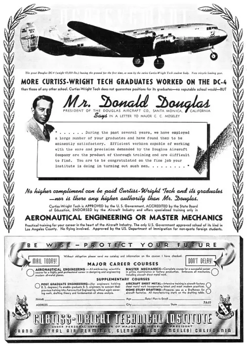 Framed Print : Curtiss-Wright Technical Institute. California. 1938 Advert Framed Print : Curtiss-Wright Technical Institute. California. 1938 Advert