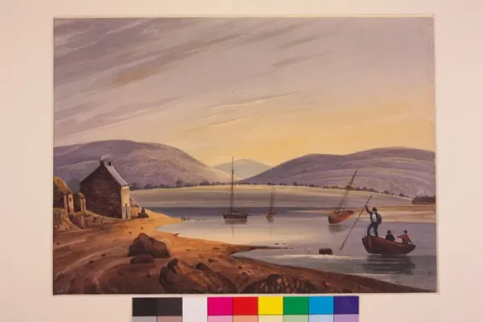 Framed Print : Cushendun (c1828). Nicholl, Andrew 1804 - 1886. Date: 1828 Framed Print : Cushendun (c1828). Nicholl, Andrew 1804 - 1886. Date: 1828