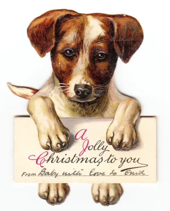 Framed Print : Cute puppy on a cutout Christmas card Framed Print : Cute puppy on a cutout Christmas card