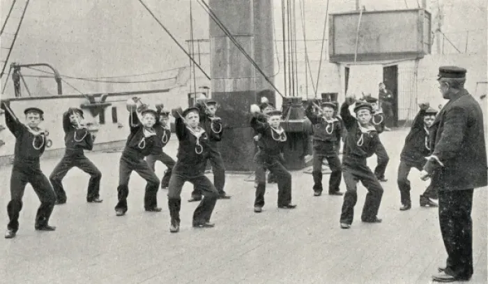 Framed Print : Cutlass Exercise, Training Ship Wellesley, North Shields Framed Print : Cutlass Exercise, Training Ship Wellesley, North Shields