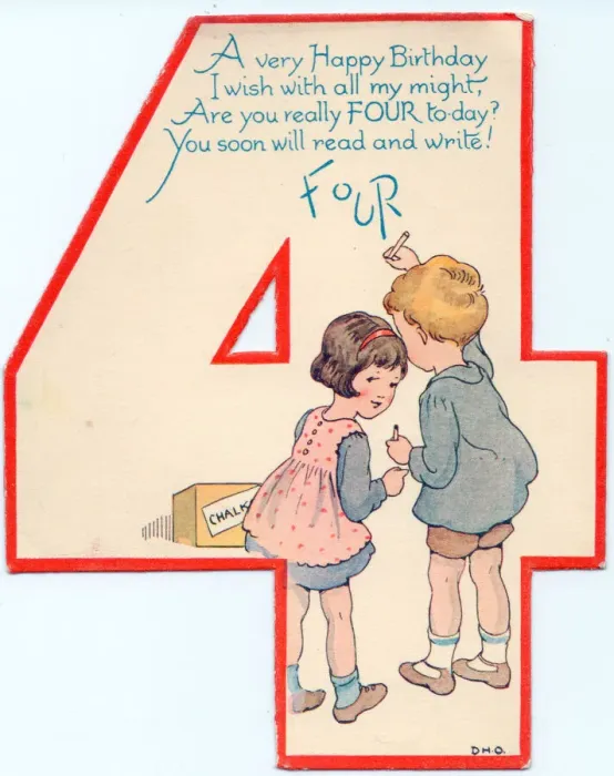 Framed Print : Cutout birthday card, age 4 Framed Print : Cutout birthday card, age 4