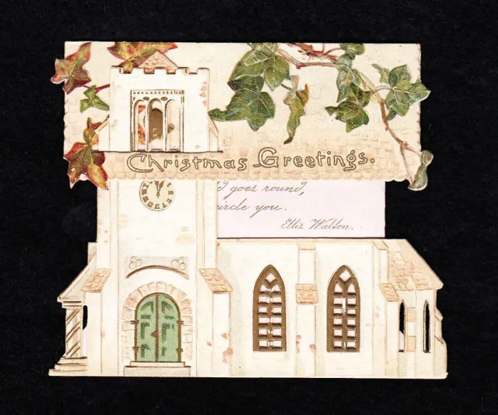 Framed Print : Cutout Christmas card in the shape of a church Framed Print : Cutout Christmas card in the shape of a church