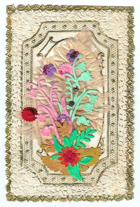Framed Print : Cutout flowers and leaves on a greetings card Framed Print : Cutout flowers and leaves on a greetings card