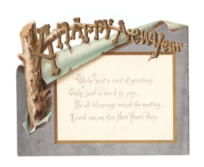 Framed Print : Cutout New Year card with verse Framed Print : Cutout New Year card with verse