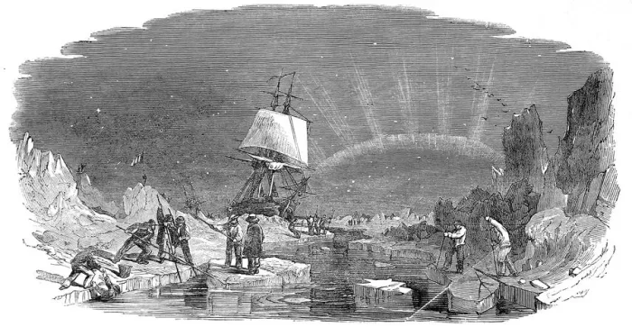 Framed Print : Cutting a channel through the ice, Arctic, c. 1849 Framed Print : Cutting a channel through the ice, Arctic, c. 1849