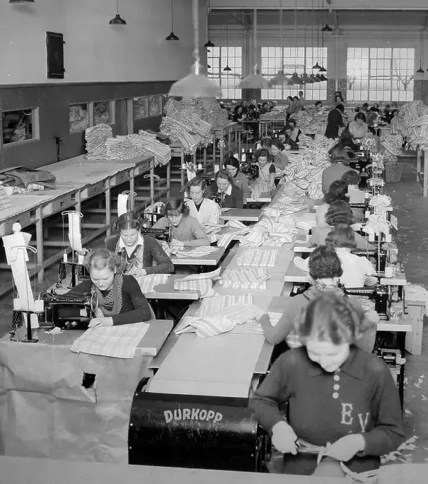 Framed Print : A CWS shirt factory, probably 1930s