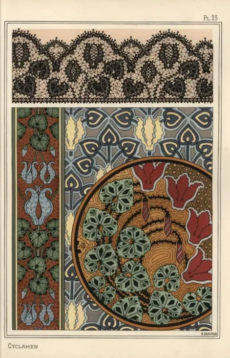 Framed Print : Cyclamen persicum motif in patterns for lace Framed Print : Cyclamen persicum motif in patterns for lace