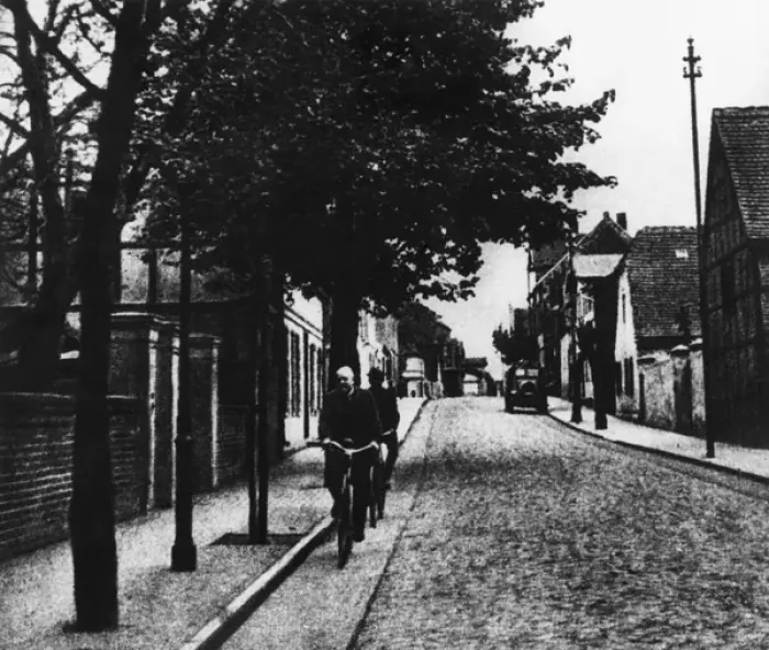Framed Print : Cycle track on roadway, Germany Framed Print : Cycle track on roadway, Germany