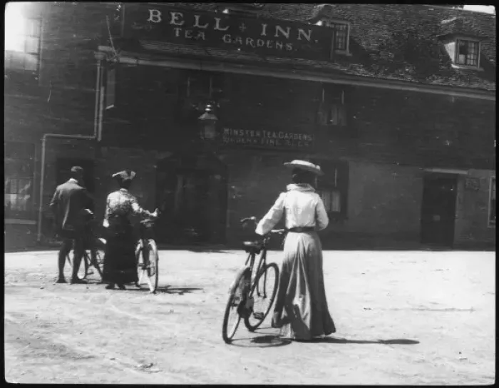 Framed Print : Cycling to the Bell Inn Framed Print : Cycling to the Bell Inn