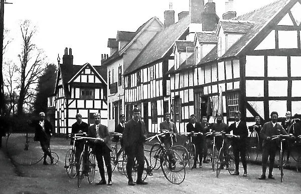 Cycling club including penny farthing, Victorian period