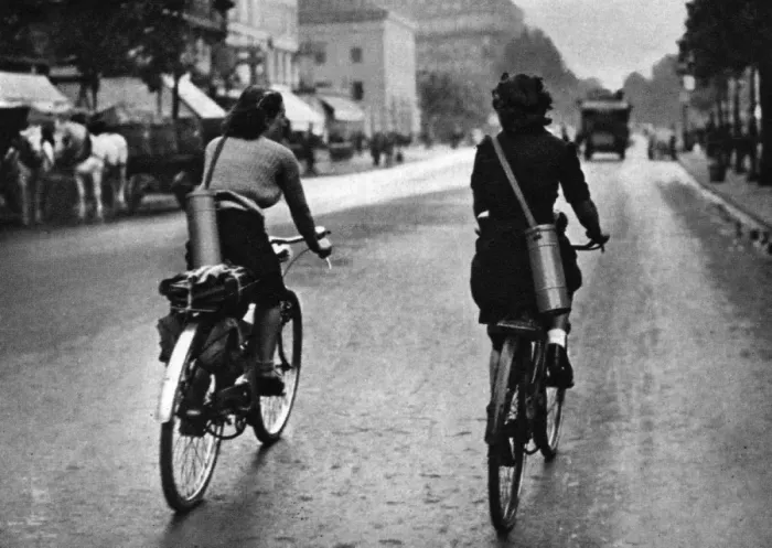 Framed Print : Cycling with gas masks in WWII Framed Print : Cycling with gas masks in WWII