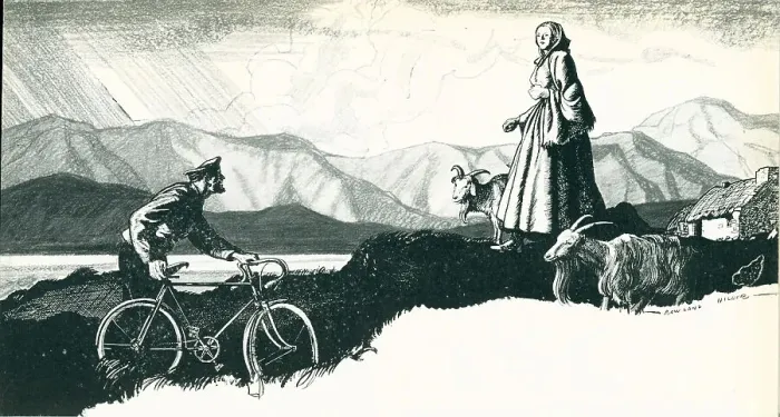 Framed Print : Cyclist With Goat Lady Framed Print : Cyclist With Goat Lady