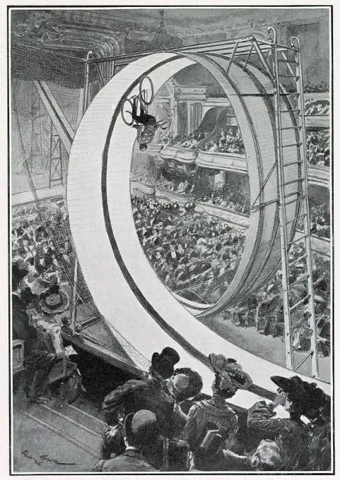 Framed Print : Cyclist Vanderwoort loops the loop at the Olympia Music Hall, Paris. Date: 1903 Framed Print : Cyclist Vanderwoort loops the loop at the Olympia Music Hall, Paris. Date: 1903