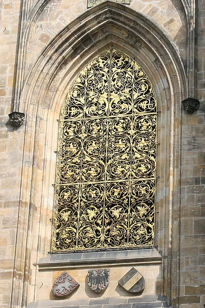 Czech Republic. Prague. St. Vitus Cathedral. Detail tower. W