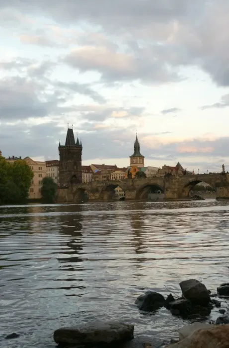 Framed Print : Czech Republic. Prague. View of Charles Bridge and Vltrava r Framed Print : Czech Republic. Prague. View of Charles Bridge and Vltrava r