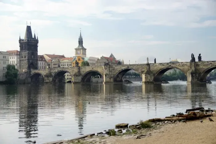 Framed Print : Czech Republic. Prague. View of Charles Bridge and Vltrava r