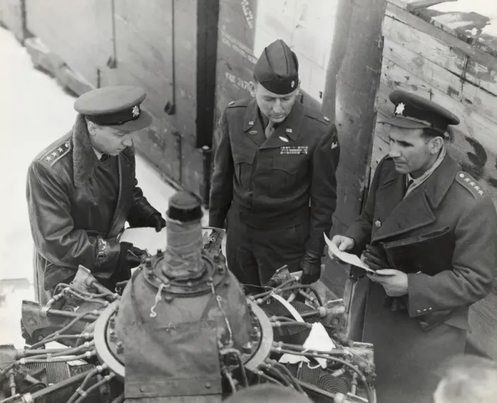 Framed Print : Two Czechoslavakian Officers and a USAF Officer Inspect ? Framed Print : Two Czechoslavakian Officers and a USAF Officer Inspect ?