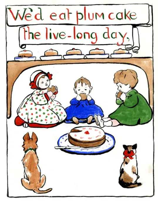 Framed Print : We d eat plum cake the live-long day, by Minnie Asprey Framed Print : We d eat plum cake the live-long day, by Minnie Asprey