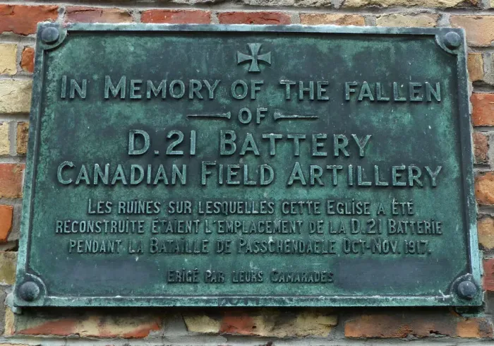 Framed Print : D21 Bty, Canadian Field Artillery, Plaque, Zonnebeke Church Framed Print : D21 Bty, Canadian Field Artillery, Plaque, Zonnebeke Church