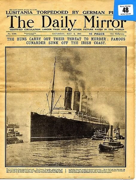 Daily Mirror - loss of the Lusitania, WW1