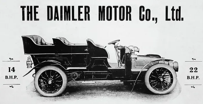Framed Print : Daimler veteran car advertisement, early 1900s Framed Print : Daimler veteran car advertisement, early 1900s