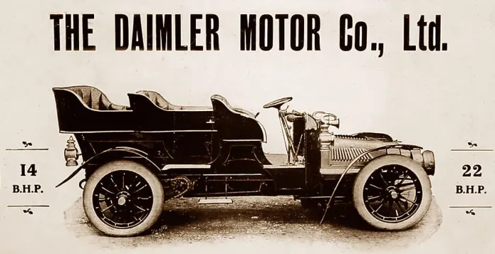 Framed Print : Daimler veteran car advertisement, early 1900s Framed Print : Daimler veteran car advertisement, early 1900s