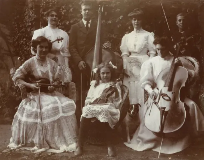 Framed Print : The Dalrymple Orchestra, photographed in a garden Framed Print : The Dalrymple Orchestra, photographed in a garden