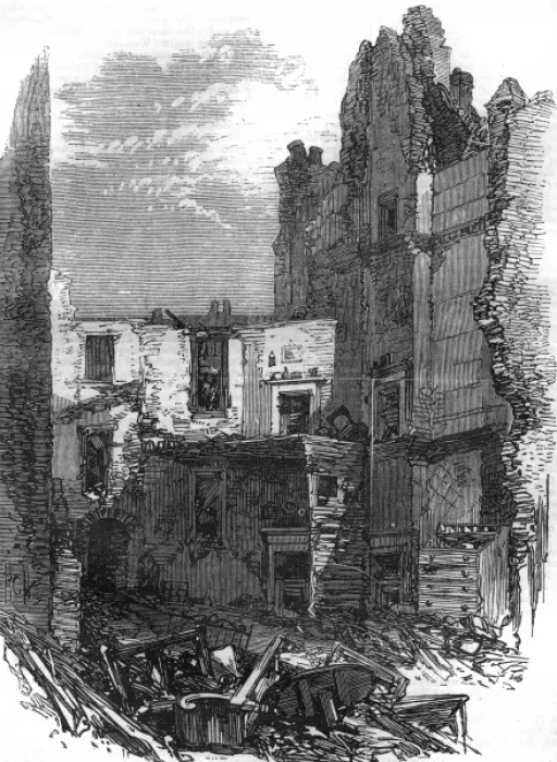 Framed Print : Damage to houses in Corporation Lane Framed Print : Damage to houses in Corporation Lane