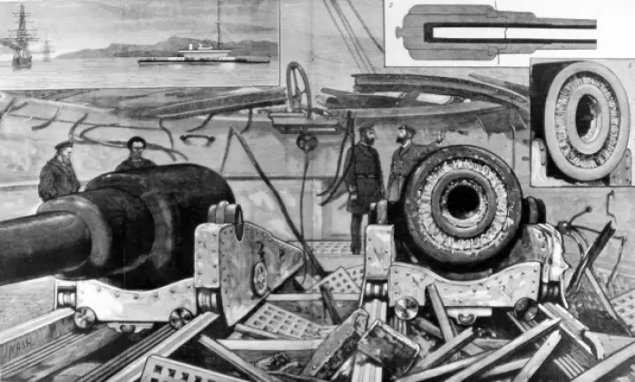 Framed Print : The damaged gun of H. M.s Thunderer, condition of the turret Framed Print : The damaged gun of H. M.s Thunderer, condition of the turret
