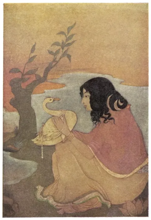 Framed Print : Damayanti with Swan Framed Print : Damayanti with Swan