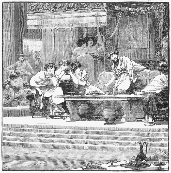 Framed Print : Damocles dines with a sword hanging over his head Framed Print : Damocles dines with a sword hanging over his head