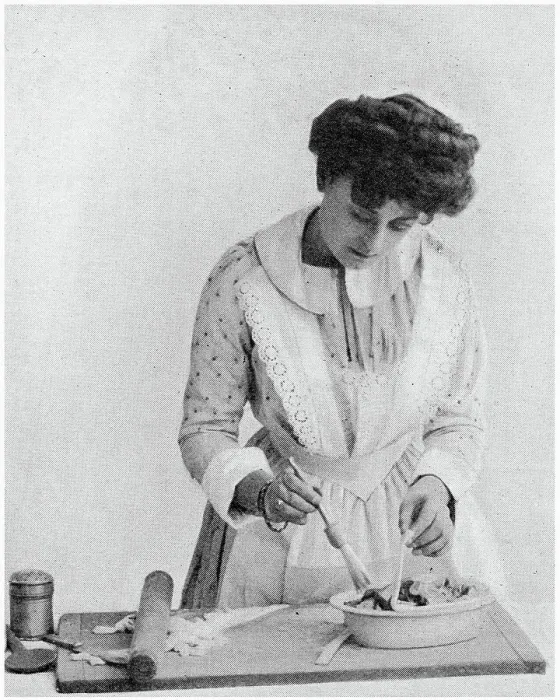 Framed Print : Damp the pie-dish with white of egg to make the paste stick. Date: 1907 Framed Print : Damp the pie-dish with white of egg to make the paste stick. Date: 1907