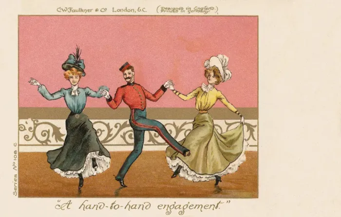 Framed Print : Dancers. A Hand to Hand Engagement. A militanry man and two ladies dancing a jig Framed Print : Dancers. A Hand to Hand Engagement. A militanry man and two ladies dancing a jig
