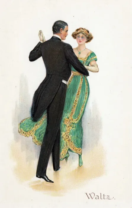 Framed Print : Dancing. Elegant lady and gentleman dancing a Waltz. Date: 1909 Framed Print : Dancing. Elegant lady and gentleman dancing a Waltz. Date: 1909