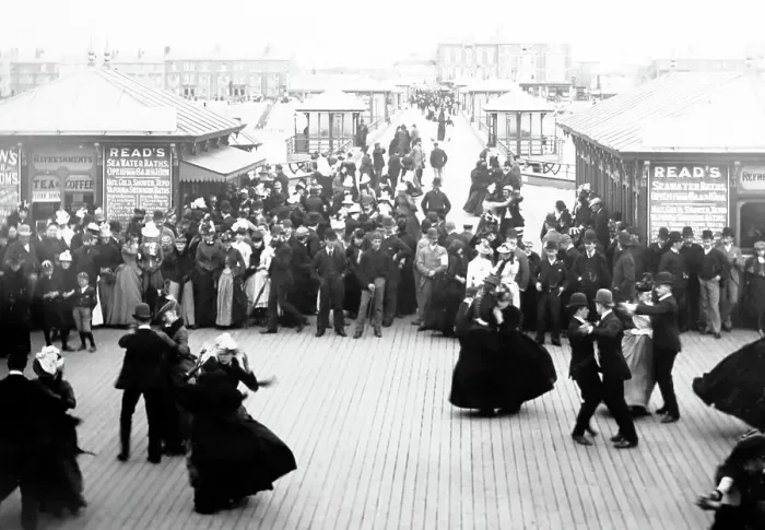 Framed Print : Dancing on Blackpool Pier - early 1900s Framed Print : Dancing on Blackpool Pier - early 1900s