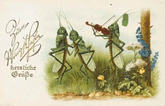 Framed Print : Dancing Grasshoppers - Russian Postcard Framed Print : Dancing Grasshoppers - Russian Postcard