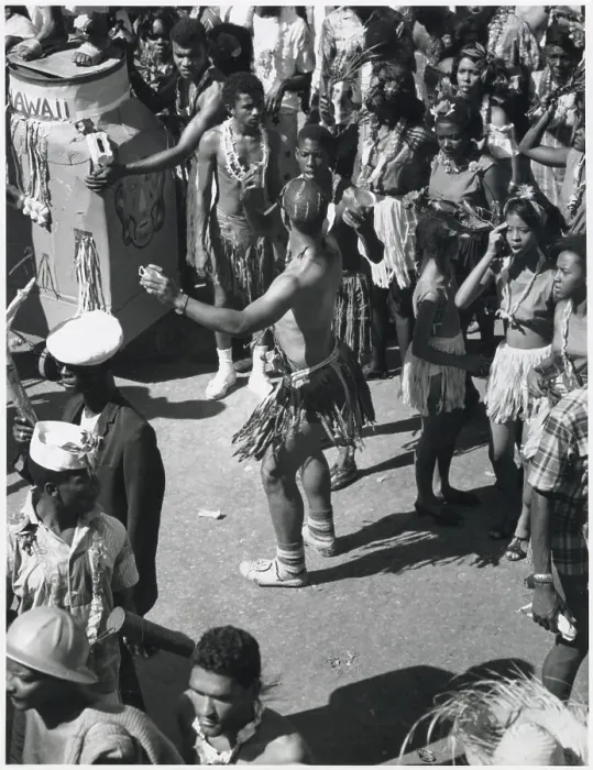 Framed Print : Dancing in Hawaiian skirts at the Port of Spain Carnival, Trinidad, West Indies. Date: 1968 Framed Print : Dancing in Hawaiian skirts at the Port of Spain Carnival, Trinidad, West Indies. Date: 1968