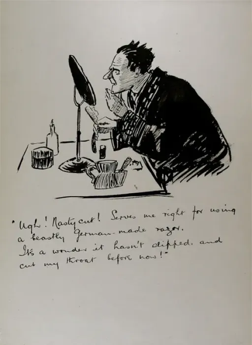 Framed Print : Dangers of using a German razor